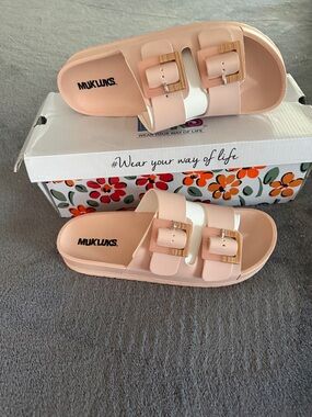 Muk Luks Pink  Double Buckle Slide Sandals